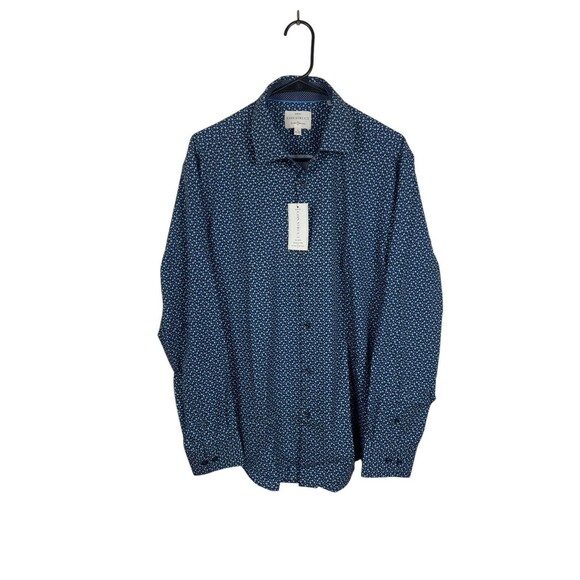 CON.STRUCT Floral Button Down Navy Blue Long Sleeve Dress Shirt NWT Size L - Picture 1 of 10